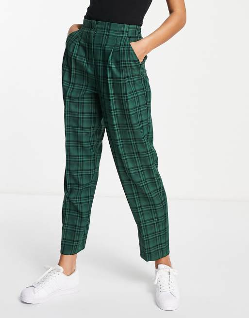 ASOS DESIGN – Zielone miękkie spodnie typu mom fit w kratę