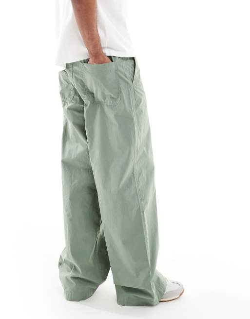 ASOS DESIGN – Zielone popelinowe spodnie wciągane super baggy, 4 z 5