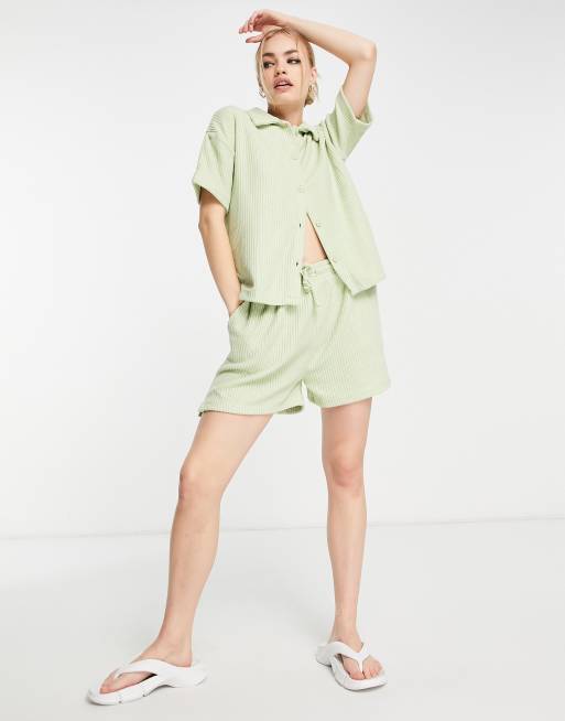 ASOS DESIGN – Zielone prążkowane szorty ze szczotkowanego materiału, część zestawu