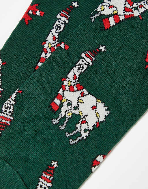 ASOS DESIGN – Zielone skarpetki we wzór świąteczne lamy, 3 z 3