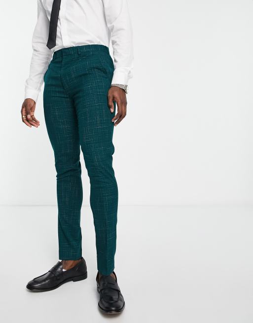 ASOS DESIGN – Zielone spodnie garniturowe o obcisłym kroju w kreskowany wzór