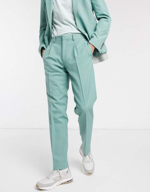 ASOS DESIGN – Zielony dopasowany garnitur z wystającą warstwą na dole w paski, 3 z 3