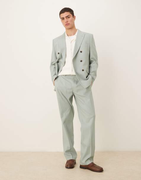 ASOS DESIGN – Zielone spodnie garniturowe z prostymi nogawkami z mieszanki lnianej - view 1