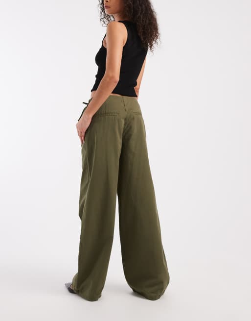 ASOS DESIGN – Zielone spodnie z szerokimi nogawkami i kopertowym przodem, 5 z 5