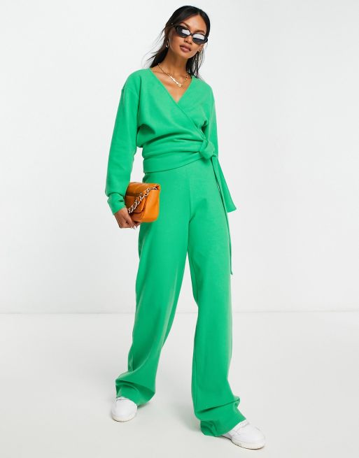 ASOS DESIGN – Zielone spodnie z szerokimi nogawkami z bardzo miękkiej dzianiny – część zestawu