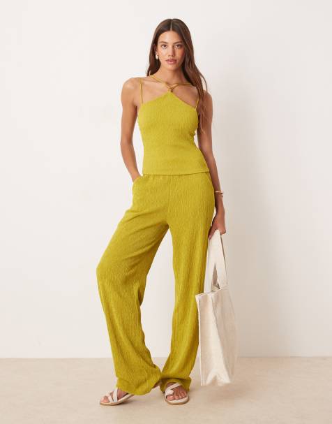 ASOS DESIGN co-ord textured wide leg trouser in green