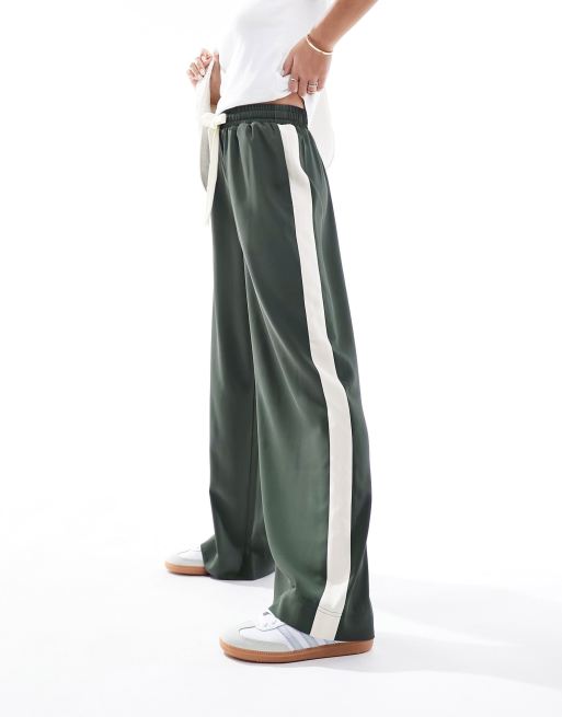 ASOS DESIGN – Zielone wciągane spodnie z kontrastową wstawką