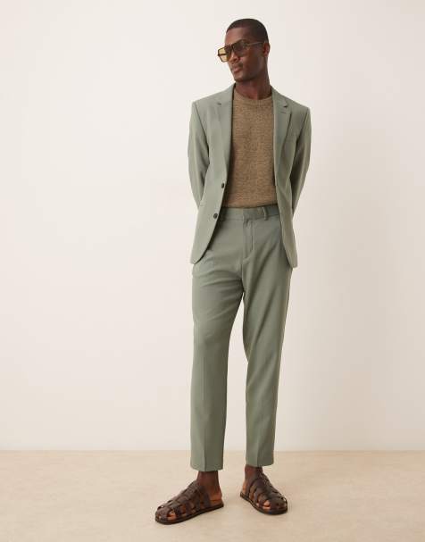 ASOS DESIGN tapered suit trousers in green twill
