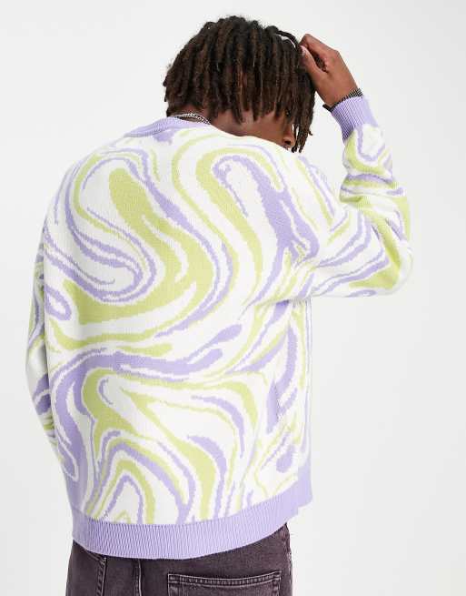 ASOS DESIGN – Zielono-fioletowy dzianinowy sweter ze wzorem, 2 z 4