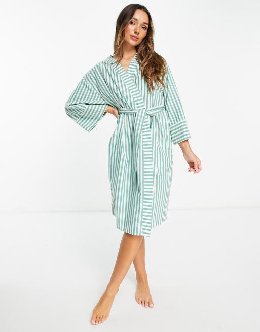 ASOS DESIGN – Zielono-kremowy bawełniany szlafrok w paski