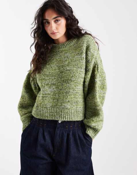 ASOS DESIGN multiply sleeve detail jumper in green and blue
