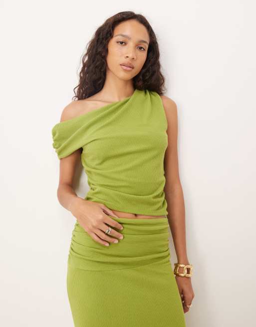 ASOS DESIGN – Zielony asymetryczny top z fakturowanego prążkowanego materiału, część zestawu