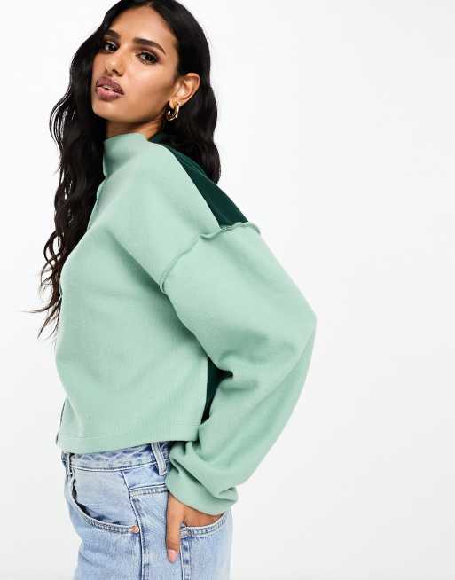 ASOS DESIGN – Zielony bardzo miękki sweter z długimi rękawami i blokami kolorów