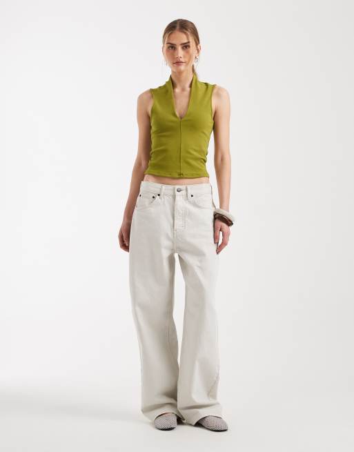 ASOS DESIGN – Zielony bawełniany top z głębokim dekoltem, 2 z 4