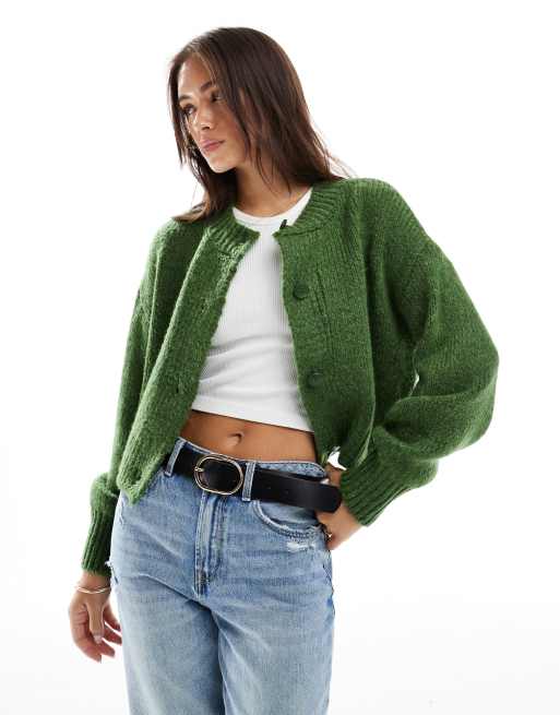 ASOS DESIGN – Zielony dzianinowy kardigan o luźnym kroju z okrągłym dekoltem