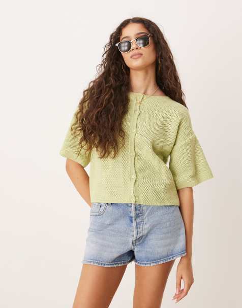 ASOS DESIGN knitted short sleeve cardigan in green