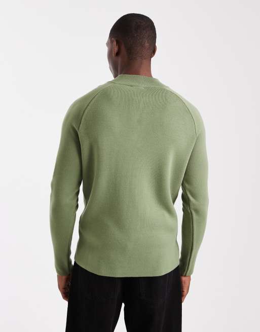 ASOS DESIGN – Zielony dzianinowy sweter z zamkiem pod szyją, 3 z 5