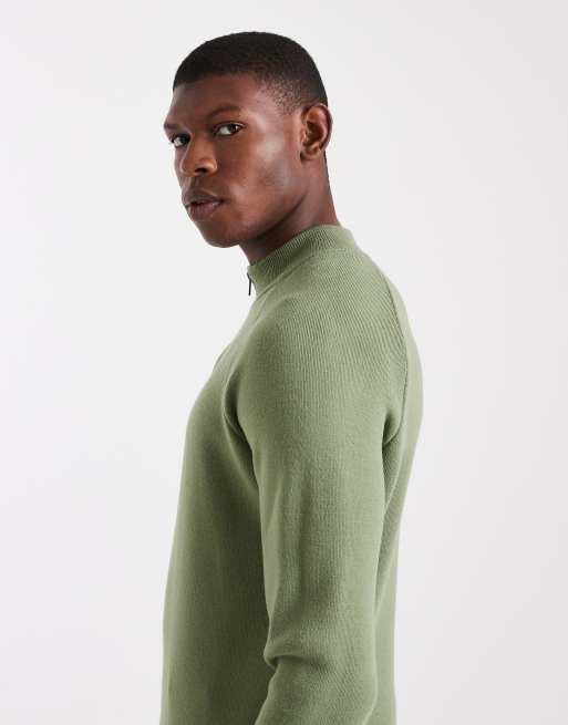 ASOS DESIGN – Zielony dzianinowy sweter z zamkiem pod szyją, 4 z 5