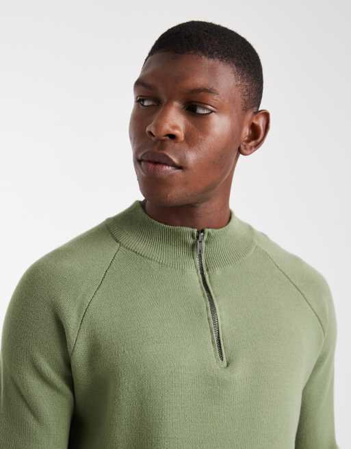 ASOS DESIGN – Zielony dzianinowy sweter z zamkiem pod szyją, 5 z 5