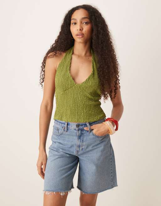 ASOS DESIGN – Zielony fakturowany top z dekoltem halter