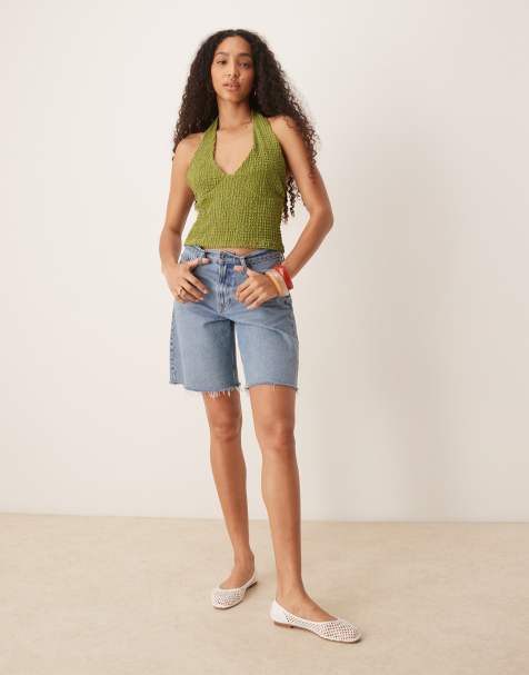 ASOS DESIGN – Zielony fakturowany zestaw: top z dekoltem halter i dzwony - view 1