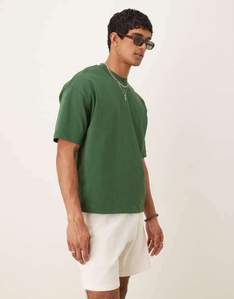 ASOS DESIGN – Zielony gruby T-shirt o pudełkowym kroju oversize z obniżoną linią ramion - view 1