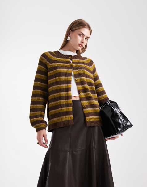 ASOS DESIGN knitted raglan cardigan in green stripe