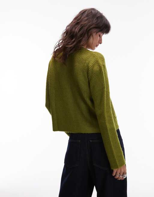 ASOS DESIGN – Zielony kardigan z naszytymi kieszeniami, 3 z 4