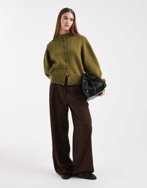 ASOS DESIGN – Zielony kardigan z zabudowanym okrągłym dekoltem, 2 z 4