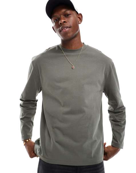 ASOS DESIGN – Zielony luźny T-shirt z długimi rękawami o gramaturze 240 g/m² - view 1