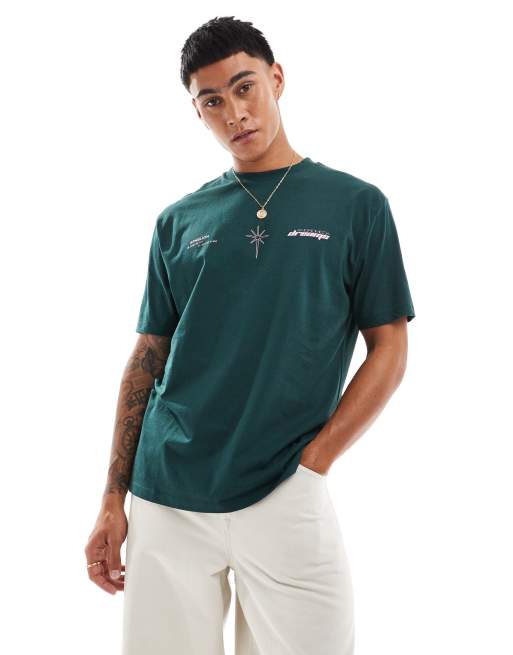 ASOS DESIGN – Zielony luźny T-shirt z nadrukami