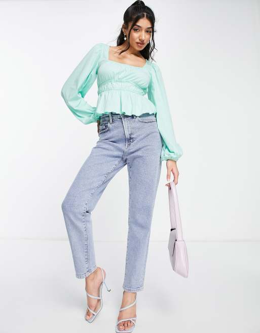 ASOS DESIGN – Zielony marszczony w talii top z długimi rękawami, 4 z 4