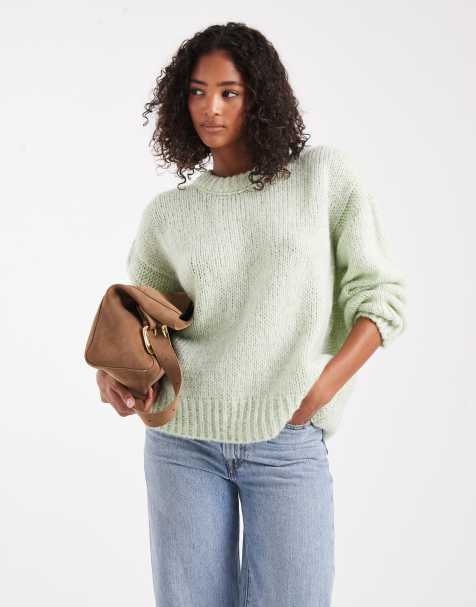 ASOS DESIGN oversized crew neck jumper in sage multiply