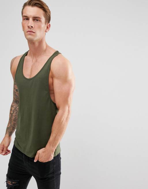 ASOS DESIGN – Zielony podkoszulek o wyciętym fasonie bokserki