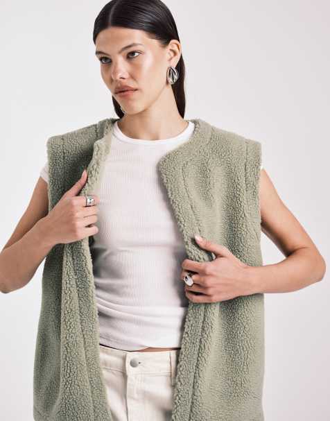 ASOS DESIGN borg fleece gilet in green