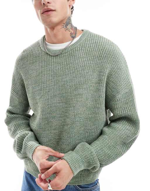 ASOS DESIGN – Zielony prążkowany sweter o luźnym kroju z dzianiny o splocie angielskim
