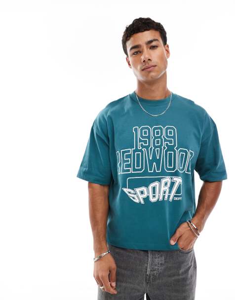 ASOS DESIGN boxy oversized t-shirt with sports graphic in green