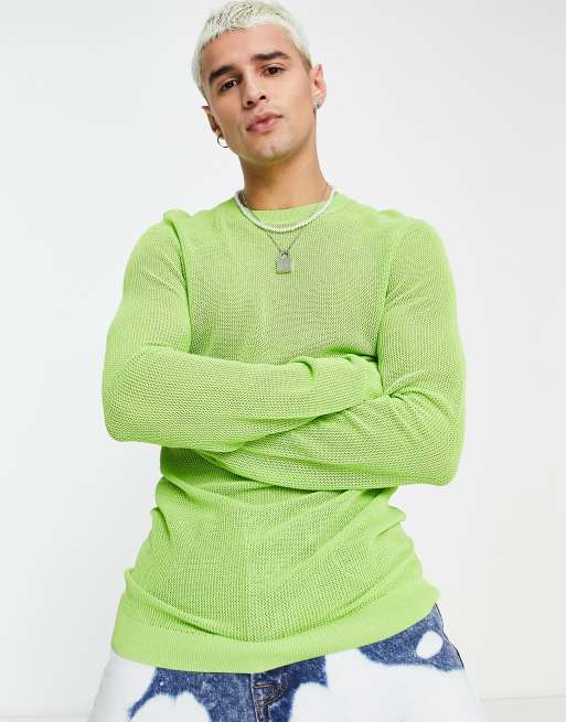 ASOS DESIGN – Zielony siateczkowy sweter o kroju podkreślającym sylwetkę