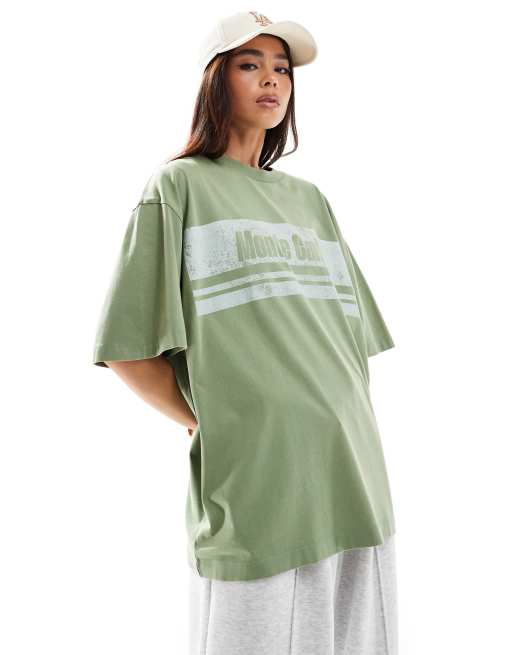 ASOS DESIGN – Zielony sprany T-shirt oversize z grafiką i napisem „Monte Carlo”