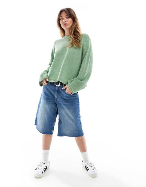 ASOS DESIGN – Zielony sweter oversize z okrągłym dekoltem, z nieregularnej przędzy, 2 z 4