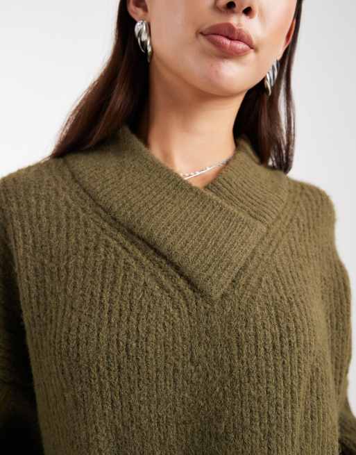 ASOS DESIGN – Zielony sweter z dekoltem w kształcie litery V, 3 z 4
