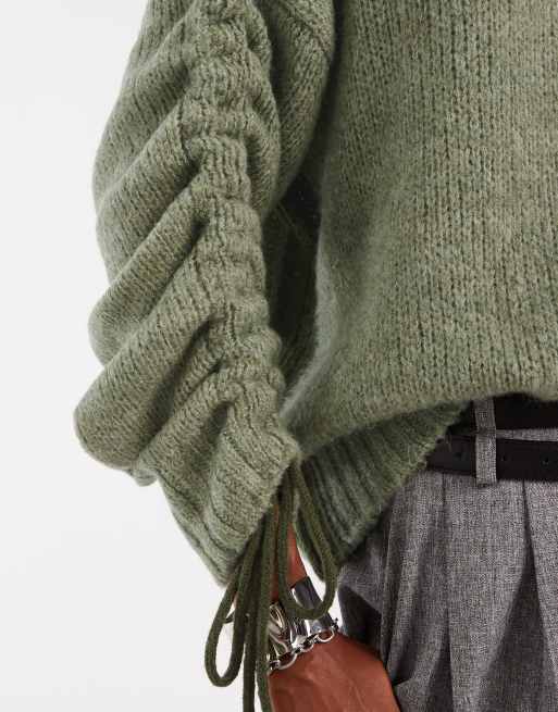 ASOS DESIGN – Zielony sweter z marszczonymi rękawami, 2 z 4