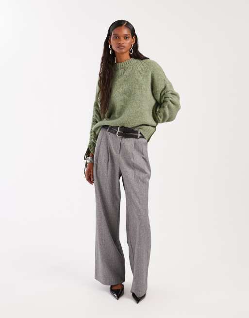ASOS DESIGN – Zielony sweter z marszczonymi rękawami, 3 z 4
