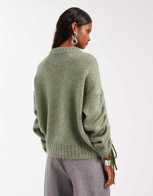 ASOS DESIGN – Zielony sweter z marszczonymi rękawami, 4 z 4