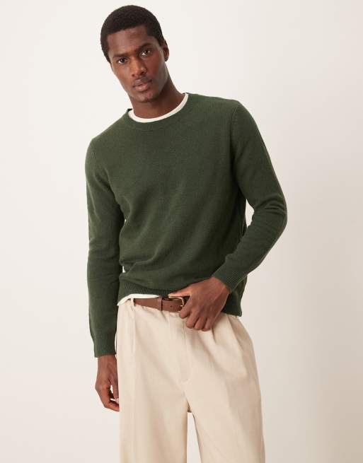ASOS DESIGN – Zielony sweter z okrągłym dekoltem z owczej wełny
