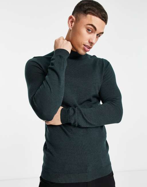 ASOS DESIGN – Zielony sweter z półgolfem z wełny merynosów o kroju podkreślającym sylwetkę