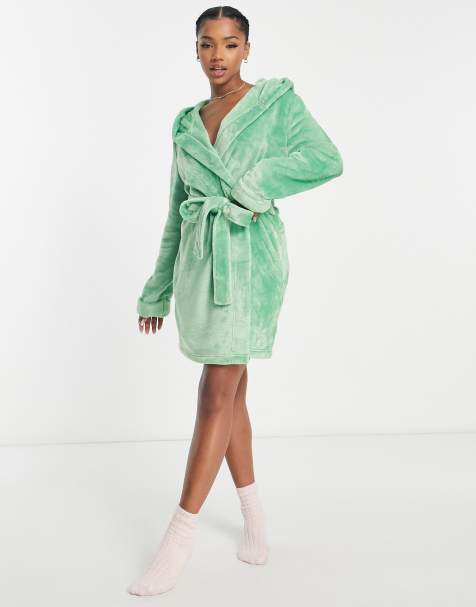 ASOS DESIGN – Zielony szlafrok mini z bardzo miękkiego polaru - view 1