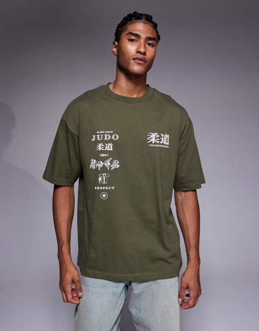 ASOS DESIGN – Zielony T-shirt o luźnym kroju z pamiątkową grafiką