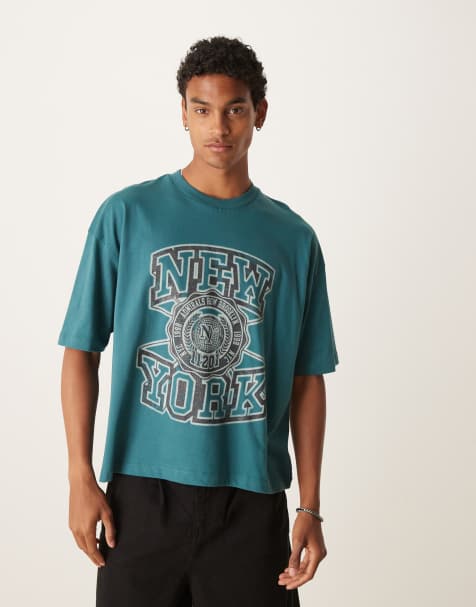 ASOS DESIGN boxy oversized t-shirt with new york graphic in green