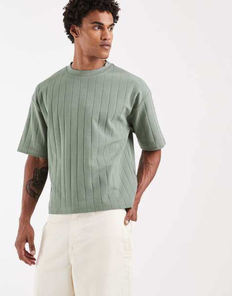 ASOS DESIGN – Zielony T-shirt oversize o pudełkowym kroju z szerokimi prążkami - view 1